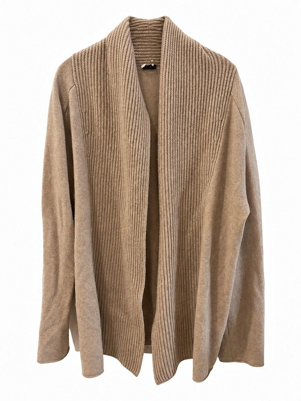 Vince Cashmere Wool Shawl Collar Cardigan Large Taupe Open Front Sweater